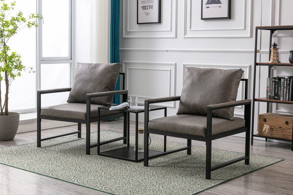 English Elm A&A Modern Faux Leather Accent Chair with Sleek Black Metal Frame — Stylish Compact Living Seat Gray W114342369