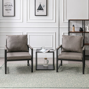 English Elm A&A Modern Faux Leather Accent Chair with Sleek Black Metal Frame — Stylish Compact Living Seat Gray W114342369