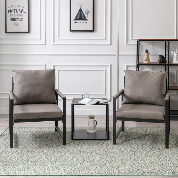 English Elm A&A Modern Faux Leather Accent Chair with Sleek Black Metal Frame — Stylish Compact Living Seat Gray W114342369