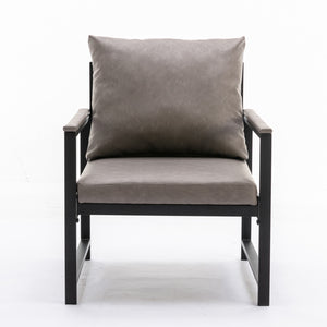 English Elm A&A Modern Faux Leather Accent Chair with Sleek Black Metal Frame, Compact Stylish Sofa for Home Gray W114342369