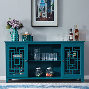 English Elm 60" Modern Sideboard Buffet Table with Tempered Glass, Solid Wood Legs, Adjustable Shelves, Durable MDF Storage Cabinet W96539593