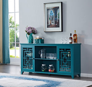 English Elm 60" Modern Sideboard Buffet Table with Tempered Glass, Solid Wood Legs, Adjustable Shelves, Durable MDF Storage Cabinet W96539593