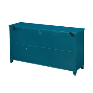 English Elm 60" Modern Sideboard Buffet Table with Tempered Glass, Solid Wood Legs, Adjustable Shelves, Durable MDF Storage Cabinet W96539593