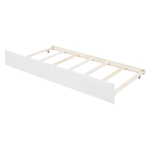 English Elm Wood Full Canopy Platform Bed with Trundle Pinewood Frame Brushed White Finish WF291343AAK