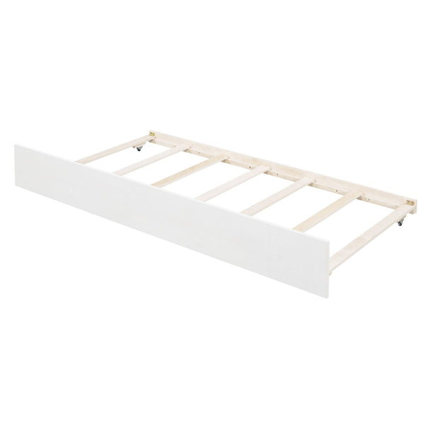 English Elm Wood Full Canopy Platform Bed with Trundle Pinewood Frame Brushed White Finish WF291343AAK