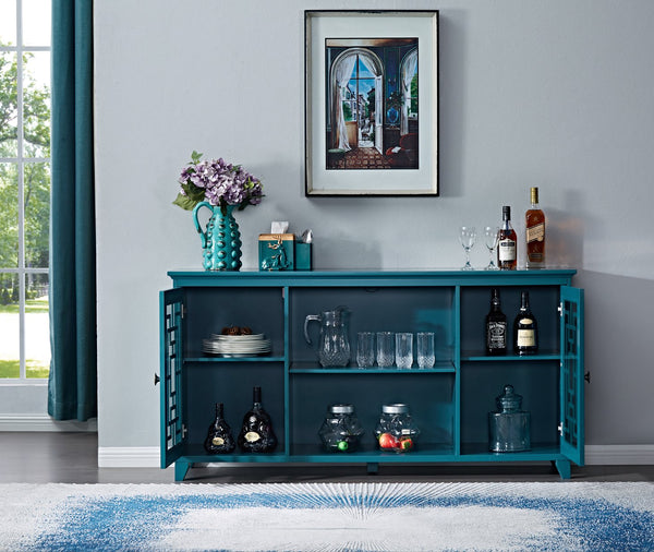 English Elm 60" Modern Sideboard Buffet Table with Tempered Glass, Solid Wood Legs, Adjustable Shelves, Durable MDF Storage Cabinet W96539593