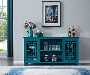 English Elm 60" Modern Sideboard Buffet Table with Tempered Glass, Solid Wood Legs, Adjustable Shelves, Durable MDF Storage Cabinet W96539593