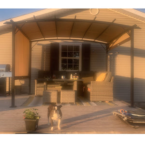 English Elm 12 Outdoor Pergola 12 x 9 Ft Retractable Steel Gazebo with Adjustable Canopy, Rust-Resistant Shade Shelter Beige+Brown W419S00041
