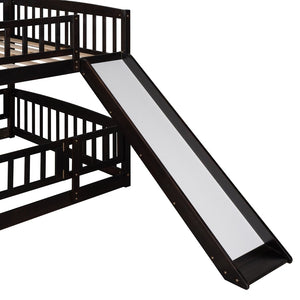 English Elm Bunk Bed Full Over Pinewood Frame with Slide Fence Enclosure for Kids LT000182AAP