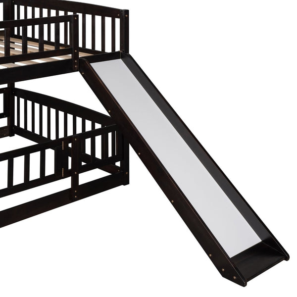 English Elm Bunk Bed Full Over Pinewood Frame with Slide Fence Enclosure for Kids LT000182AAP
