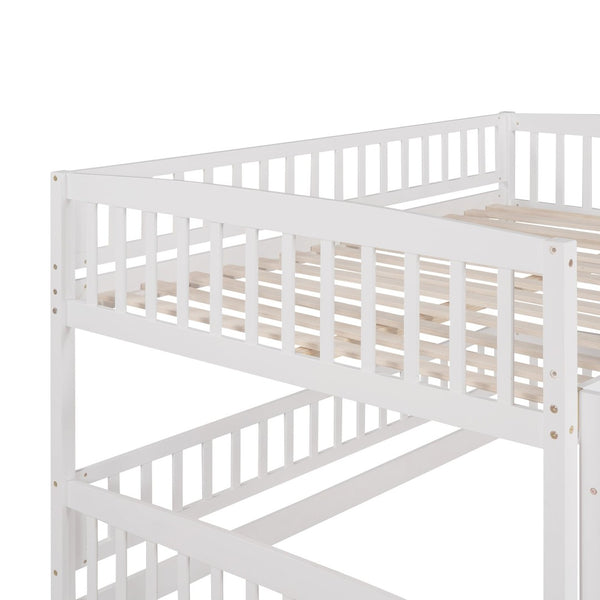 English Elm Bunk Bed Full Over Pinewood Frame with Slide Fence Enclosure for Kids LT000182AAK