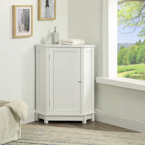 English Elm White Triangle Corner Bathroom Cabinet with Adjustable Shelves, MDF Storage Cupboard for Towels and Cleaning Supplies, Modern Space-Saving Design N725P172615K