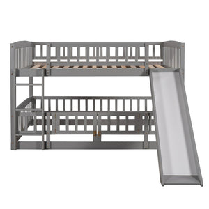 English Elm Bunk Bed Full Over Pinewood Frame with Slide Fence Enclosure for Kids LT000182AAE