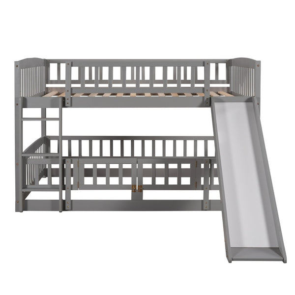 English Elm Bunk Bed Full Over Pinewood Frame with Slide Fence Enclosure for Kids LT000182AAE