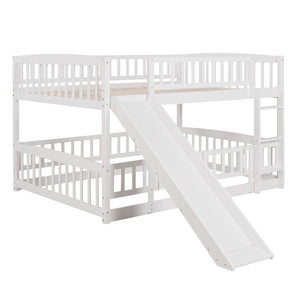 English Elm Bunk Bed Full Over Pinewood Frame with Slide Fence Enclosure for Kids LT000182AAK