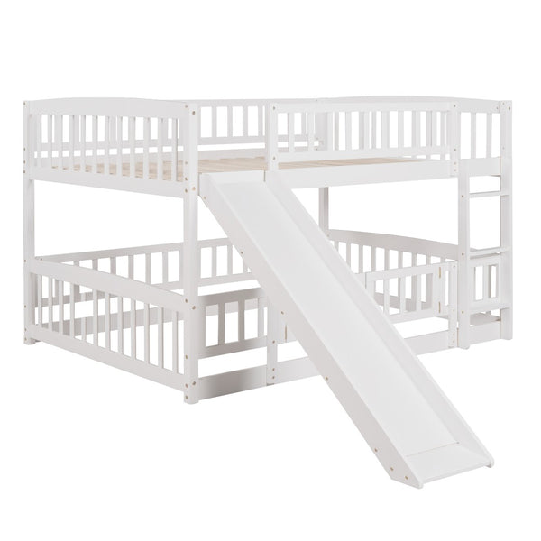 English Elm Bunk Bed Full Over Pinewood Frame with Slide Fence Enclosure for Kids LT000182AAK