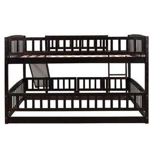 English Elm Bunk Bed Full Over Pinewood Frame with Slide Fence Enclosure for Kids LT000182AAP