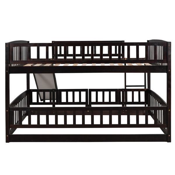 English Elm Bunk Bed Full Over Pinewood Frame with Slide Fence Enclosure for Kids LT000182AAP