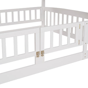 English Elm Bunk Bed Full Over Pinewood Frame with Slide Fence Enclosure for Kids LT000182AAK