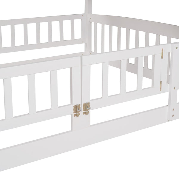 English Elm Bunk Bed Full Over Pinewood Frame with Slide Fence Enclosure for Kids LT000182AAK