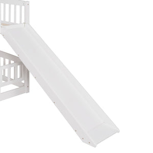 English Elm Bunk Bed Full Over Pinewood Frame with Slide Fence Enclosure for Kids LT000182AAK
