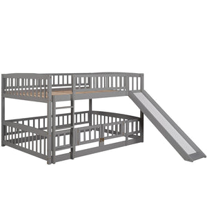 English Elm Bunk Bed Full Over Pinewood Frame with Slide Fence Enclosure for Kids LT000182AAE