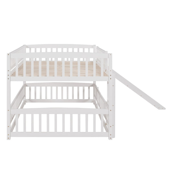 English Elm Bunk Bed Full Over Pinewood Frame with Slide Fence Enclosure for Kids LT000182AAK