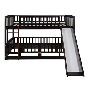 English Elm Bunk Bed Full Over Pinewood Frame with Slide Fence Enclosure for Kids LT000182AAP