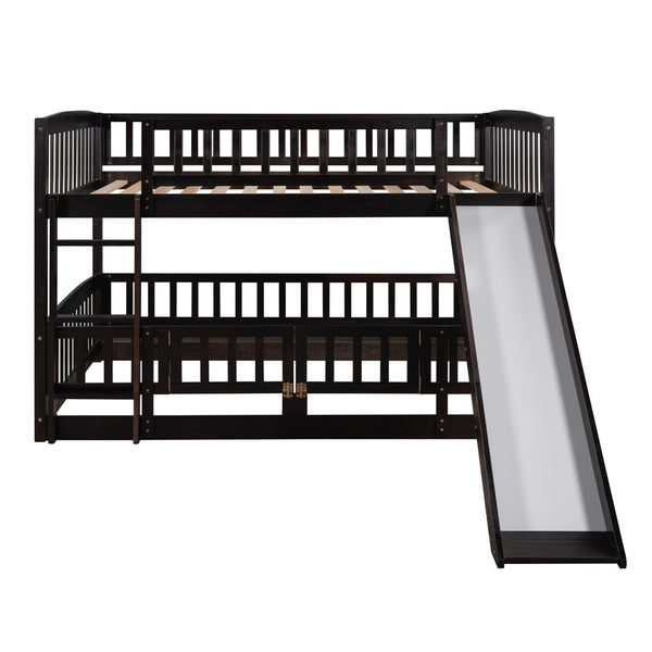 English Elm Bunk Bed Full Over Pinewood Frame with Slide Fence Enclosure for Kids LT000182AAP