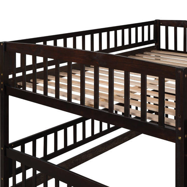 English Elm Bunk Bed Full Over Pinewood Frame with Slide Fence Enclosure for Kids LT000182AAP
