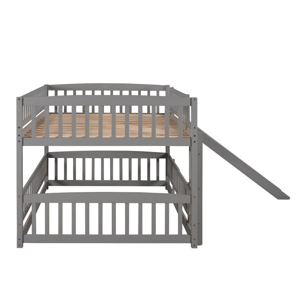 English Elm Bunk Bed Full Over Pinewood Frame with Slide Fence Enclosure for Kids LT000182AAE