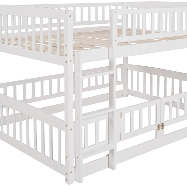 English Elm Bunk Bed Full Over Pinewood Frame with Slide Fence Enclosure for Kids LT000182AAK