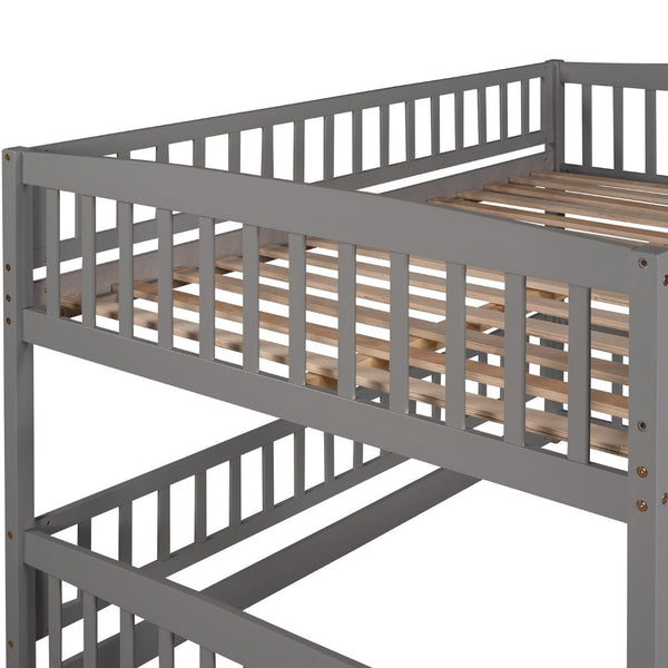 English Elm Bunk Bed Full Over Pinewood Frame with Slide Fence Enclosure for Kids LT000182AAE