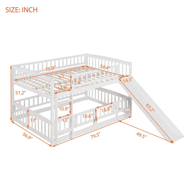 English Elm Bunk Bed Full Over Pinewood Frame with Slide Fence Enclosure for Kids LT000182AAK