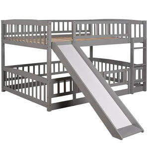 English Elm Bunk Bed Full Over Pinewood Frame with Slide Fence Enclosure for Kids LT000182AAE