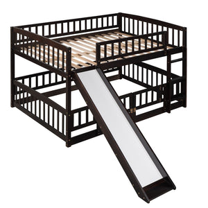 English Elm Bunk Bed Full Over Pinewood Frame with Slide Fence Enclosure for Kids LT000182AAP