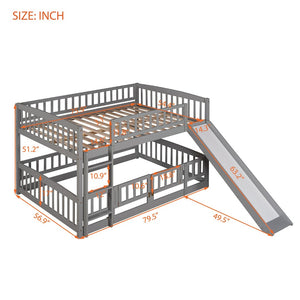 English Elm Bunk Bed Full Over Pinewood Frame with Slide Fence Enclosure for Kids LT000182AAE