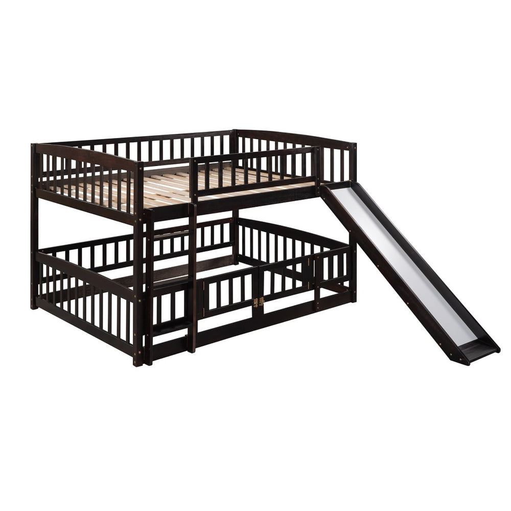 English Elm Bunk Bed Full Over Pinewood Frame with Slide Fence Enclosure for Kids LT000182AAP