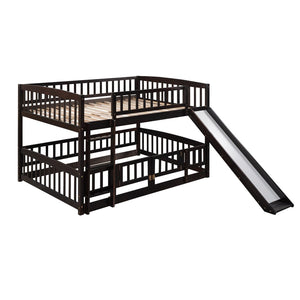 English Elm Bunk Bed Full Over Pinewood Frame with Slide Fence Enclosure for Kids LT000182AAP