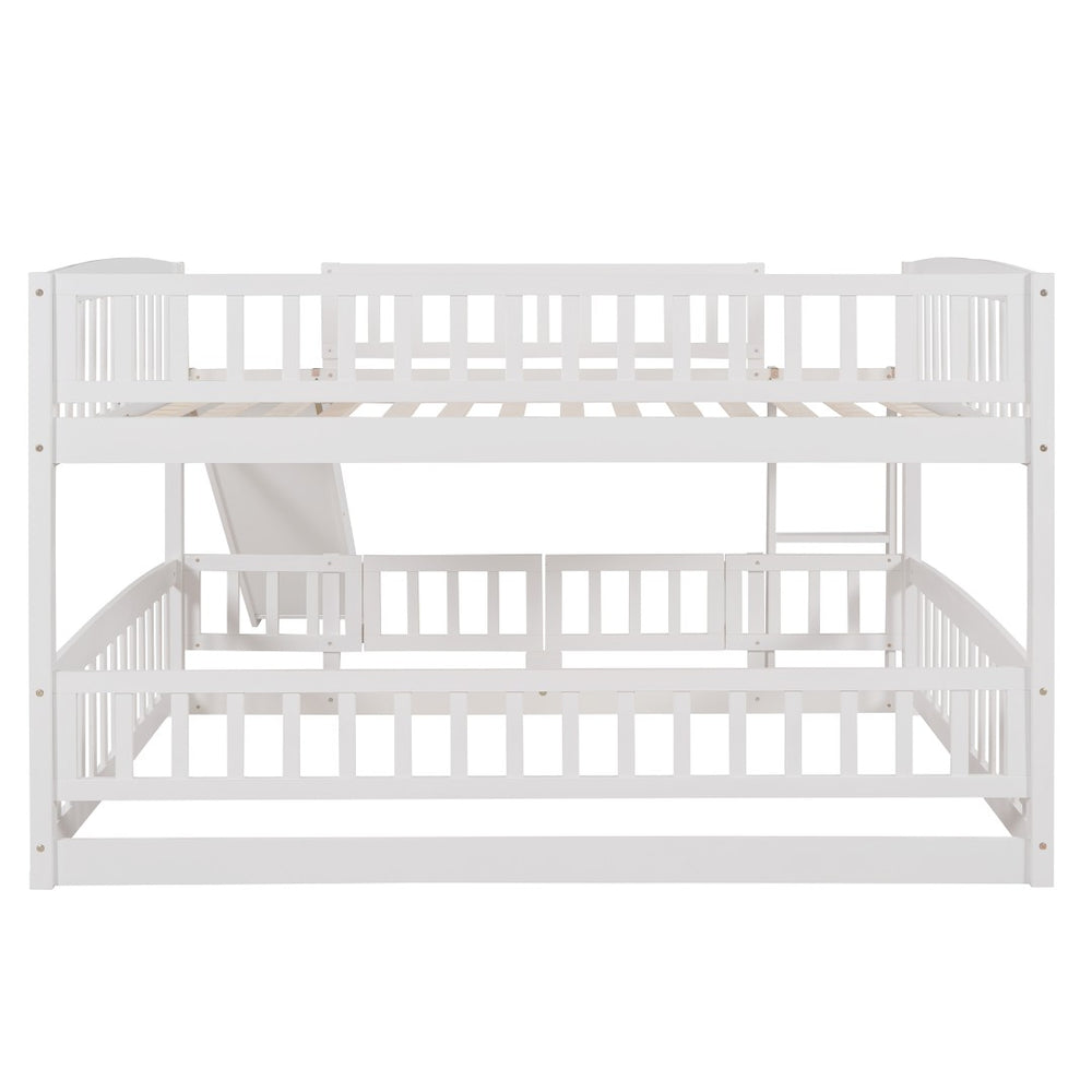English Elm Bunk Bed Full Over Pinewood Frame with Slide Fence Enclosure for Kids LT000182AAK