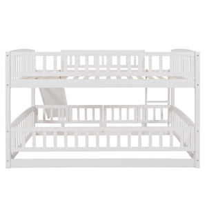 English Elm Bunk Bed Full Over Pinewood Frame with Slide Fence Enclosure for Kids LT000182AAK