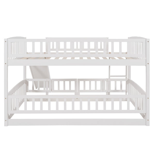 English Elm Bunk Bed Full Over Pinewood Frame with Slide Fence Enclosure for Kids LT000182AAK