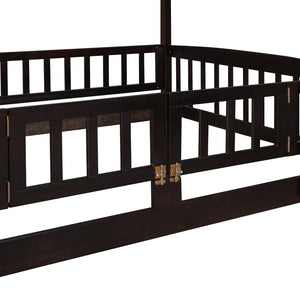 English Elm Bunk Bed Full Over Pinewood Frame with Slide Fence Enclosure for Kids LT000182AAP
