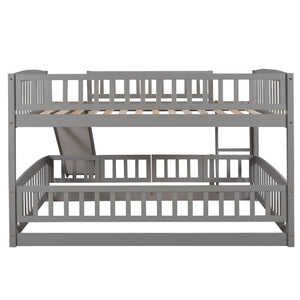 English Elm Bunk Bed Full Over Pinewood Frame with Slide Fence Enclosure for Kids LT000182AAE