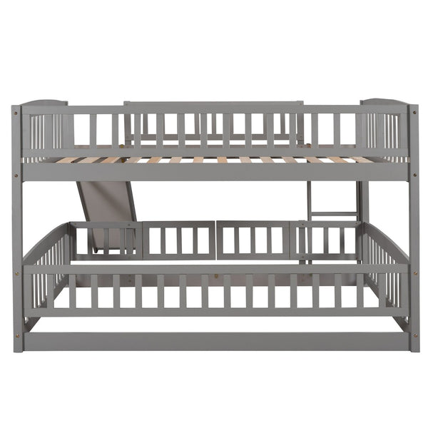 English Elm Bunk Bed Full Over Pinewood Frame with Slide Fence Enclosure for Kids LT000182AAE