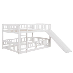 English Elm Bunk Bed Full Over Pinewood Frame with Slide Fence Enclosure for Kids LT000182AAK