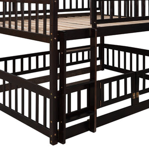 English Elm Bunk Bed Full Over Pinewood Frame with Slide Fence Enclosure for Kids LT000182AAP