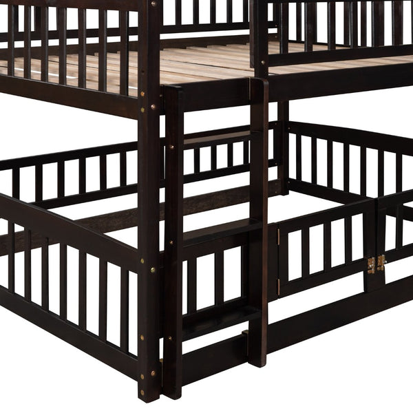 English Elm Bunk Bed Full Over Pinewood Frame with Slide Fence Enclosure for Kids LT000182AAP