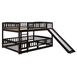 English Elm Bunk Bed Full Over Pinewood Frame with Slide Fence Enclosure for Kids LT000182AAP