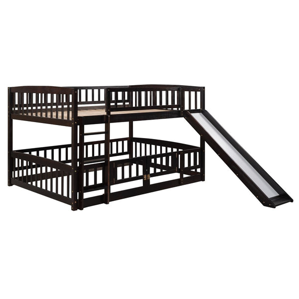 English Elm Bunk Bed Full Over Pinewood Frame with Slide Fence Enclosure for Kids LT000182AAP